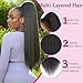 Drawstring Ponytail Extension for Women, 30 Inch Long Yaki Straight Pony Tails Hair Hairpiece Clip in Extensions Natural Looking Soft Synthetic Drawstring Ponytail for Black Women, Natural Black