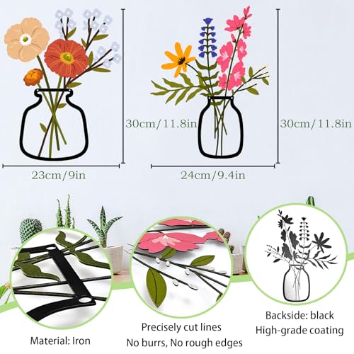 Miniatura 2 de Juego De 2 Piezas De Arte De Pared De Flores De Metal. Estilo Rústico De Granja Ideal Para Baños Comedores Decoración Minimalista Y Grandes Regalos De Inauguración Para Aumentar El Encanto Del Hogar