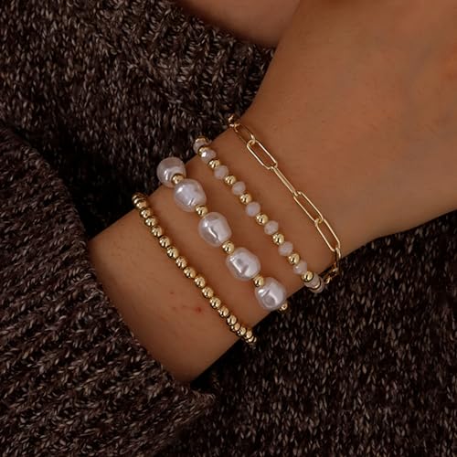 Juego de joyas para niñas cadena eslabón clip collar perlas mujeres accesorios dorados 3