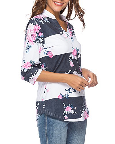 image for CEASIKERY Women's 3/4 Sleeve Floral V Neck Tops Casual Tunic Blouse Lo