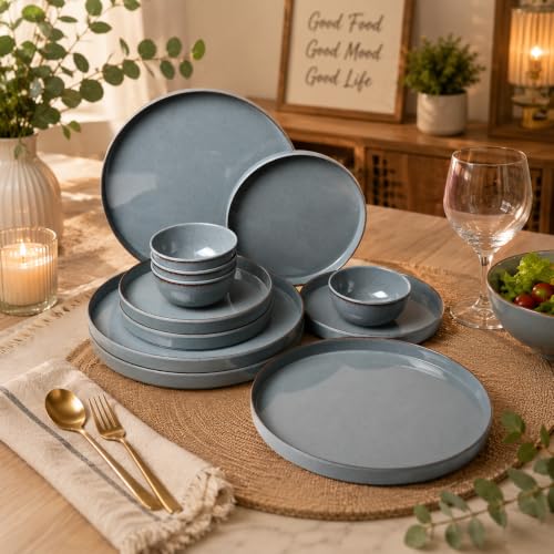 Image of MARKET 99 Melamine Dinner Set of 12 Pcs | Glossy Round Dinnerware & Crockery Set | 4 Full Plates, 4 Quarter Plates & 4 Soup Bowls | Lightweight Tableware Set for Everyday Kitchen Dining