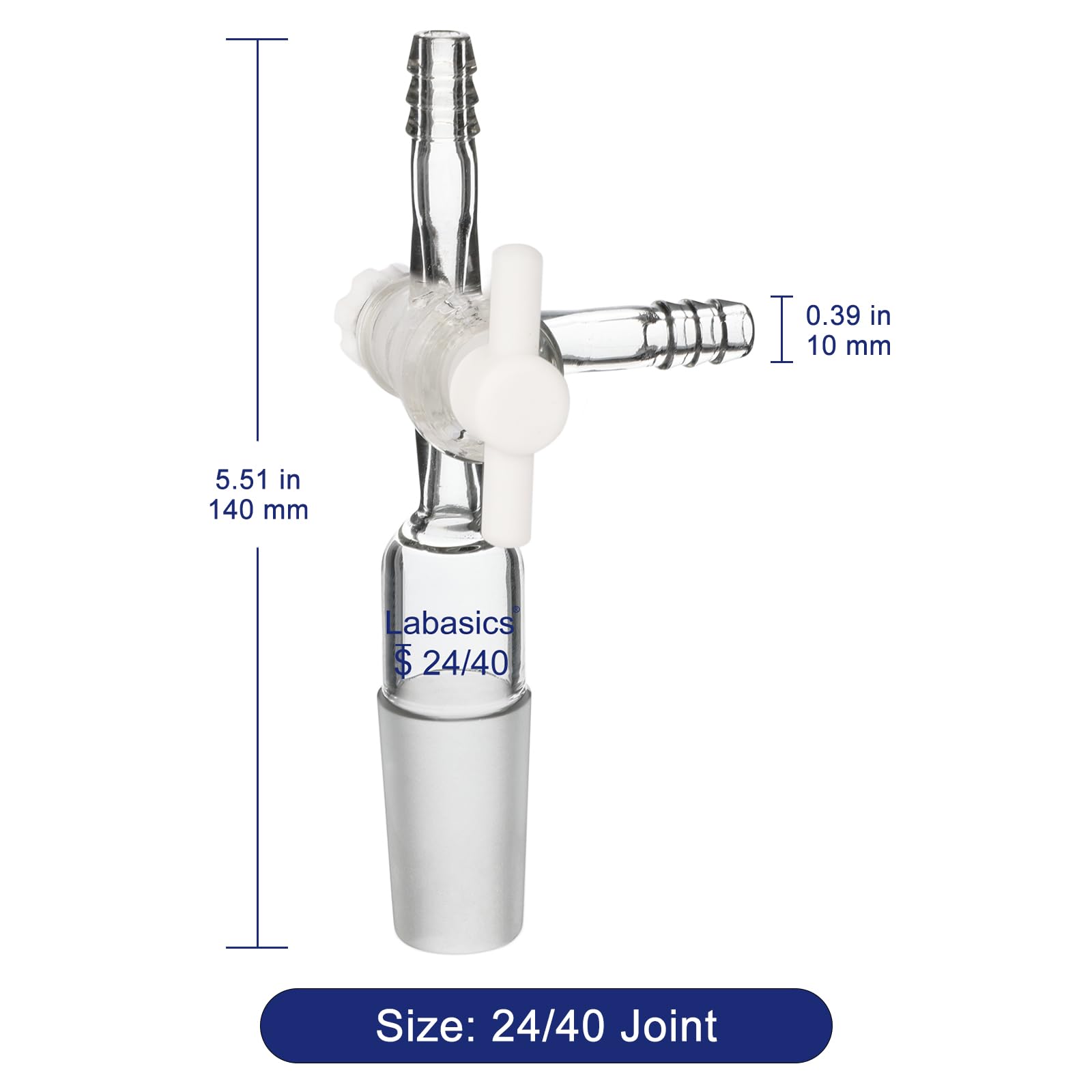 Labasics Verre Sous Vide 3-voies Flux Contrôle Adaptateurs, Borosilicate Verre Adaptateur Standard 24/40 Joints Coniques et PTFE Robinet pour Laboratoire