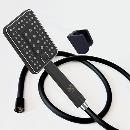 RN SS Hand Shower Set for Bathroom With 1.5 mtr Shower Hose & Holder, With 5 Flow, Silicon Nozzle | Black Shower for Bathroom_6933