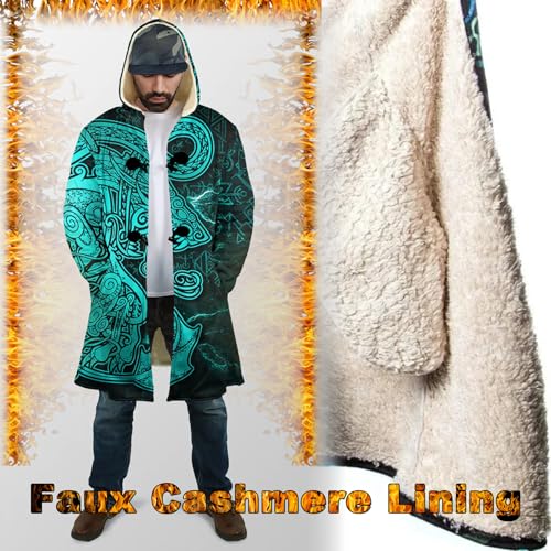 Ragnarok Fenrir Wolf 3D All Print Mens Hooded Coat Viking Fashion Parka Winter Warm Fleece Cloak Jacket Gifts for Men2