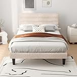 Bonnlo Single Bed Frame, Upholstered Platform Bed with Headboard & Under Bed Storage - Sturdy Wooden Slat Support - No Box Spring Needed, Loop Yarn Fabric, White, 90 x 190 cm