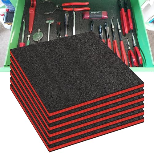 6 Pack Tool Box Foam,Foam Inserts for Cases, 24 x 24 x 1 InchTool Box Liner Polyethylene Tool Foams Sheets, Toolbox Kaizen Organizer and Storage Tool Shadow(Red, Black)