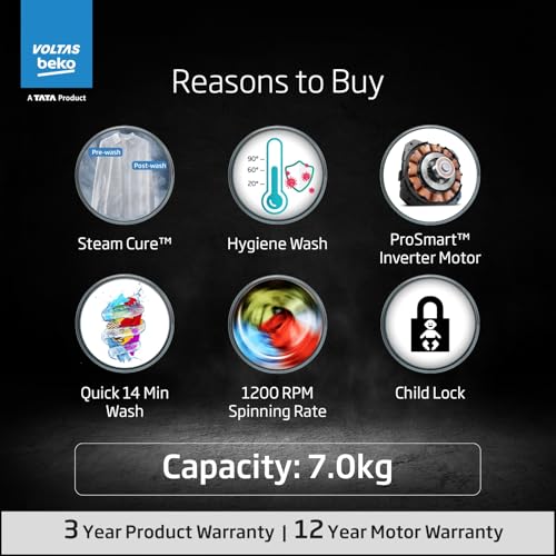 Image of Voltas Beko, A Tata Product 7 Kg 5 Star Inverter Quick wash Fully-Automatic Front Loading Washing Machine (WFL7012B7JVBKA /AXV, Anthracite, In buit Heater /Hygiene steam)
