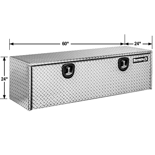 Image of Buyers Products 1705145 Diamond Tread Aluminum Underbody Truck Tool Box, 24 x 24 x 60, Made in USA, .100 in. Thick, Corrosion-Resistant, Locking Compression Latch - Secure Storage for Work Trucks