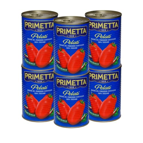 Neri Sottoli - Primetta Pomodori Pelati - 100% Pomodoro Toscano- Arricchiti dal gusto di Basilico - Ideali per Tutti i Tipi di Ricette - 6 Confezioni da 400 g