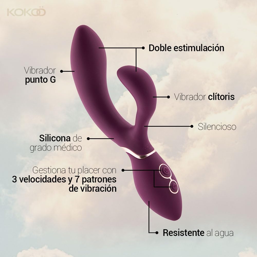 Kokoö Vibrador Conejito de Silicona Médica Anne | Doble Estimulación con 3 Velocidades y 7 Ritmos | Motor Potente y Silencioso, Impermeable, Recargable USB (Fucsia)
