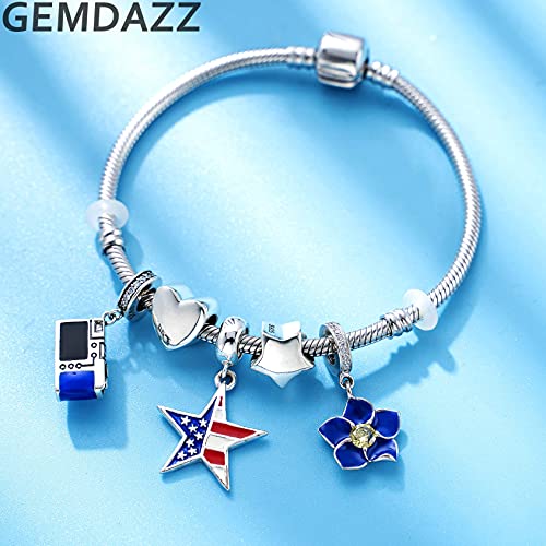 GEMDAZZ Valentines Seires Heart and Star Charm Fit European Bracelet, 925 Sterling Silver Crystal Love Heart Beads, Gift for Mother/Wife/Lover/Christmas3