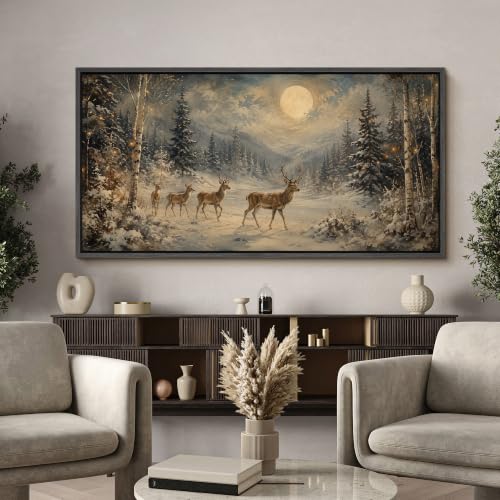 Image of MUDECOR Extra Large Framed Canvas Print Wall Art Deer Art for Living Room