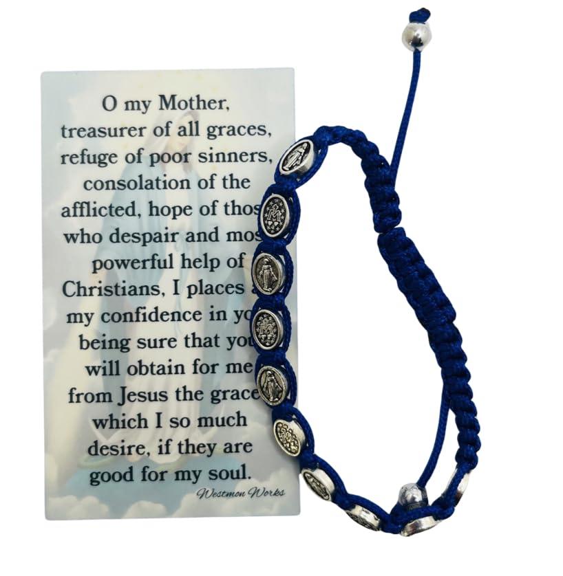 Westmon Works Miraculous Medal Bracelet Blue Paracord and Metal Charms Jewelry with Our Lady of Grace Holy Card Set3
