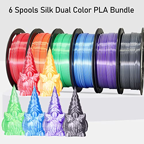Image of MIKA3D Dual Color 1.75mm 3D Printer Filament Bundle, 3D Printing Silk PLA 6 Spools Pack, Silk White Purple,White Blue,White Orange,WhiteBlack, WhiteGreen, WhiteRed,3D Printing PLA 250g X 6 Spools