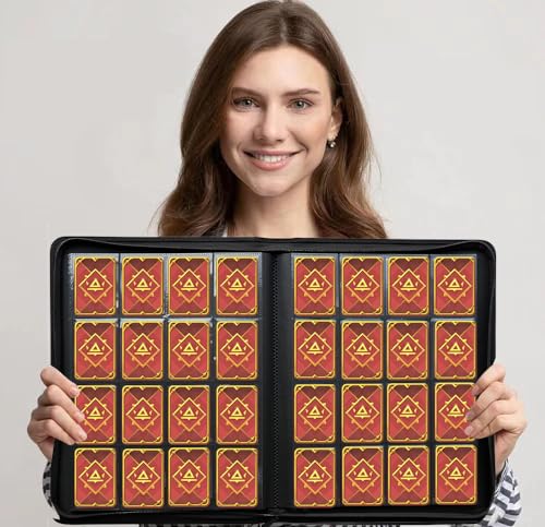 16 Pocket Card Binder, 1000+ Premium Zip Trading Card Binder, Double Sided Pocket Card Binder Album, Ringless Card Folder for MTG, TCG, Sports Card (Black, 16Pockets)