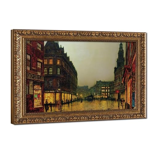 Toile John Atkinson Grimshaw Boar Lane - Tableau de maître avec cadre à suspendre