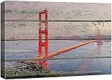 wall26 Canvas Print Wall Art San Francisco Golden Gate Bridge on Wood Panels Cities Cityscape Photography Modern Art Rustic Scenic Relax/Calm Multicolor for Living Room, Bedroom, Office - 32"x48"