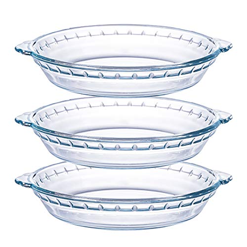Kingrol 3 Pack Glass Pie Plates, 9 Inch Pie Baking Dishes with Handles