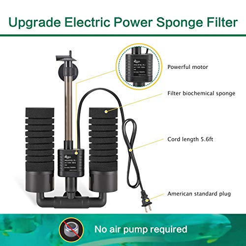 Image of AQQA Aquarium Electric Power Sponge Filter,3W /5W Silence Submersible Foam Filter,Sponges Bio Ceramic Media Balls Double Filter for Saltwater Freshwater Fish Tank (S)