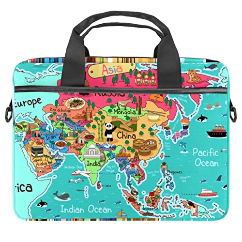 Sacoche pour ordinateur portable avec imprimé carte de l'Asie coloré et sangle amovible