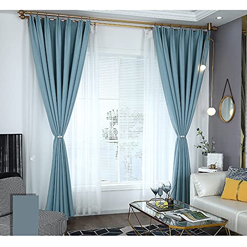 Cotton Linen Blue Blackout Curtain Stripes Pencil Pleat Curtains 2 Panels for Kitchen Bedroom Livingroom Kids Room,W170xL190cm - Image 8