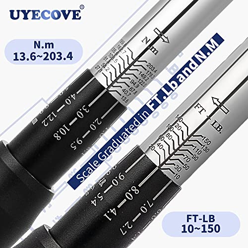 Uyecove 1/2-Inch Drive Click Torque Wrench 3 Pcs Set, 1/2 Torque Wrench 10-150Ft-Lb/13.6-203.4N.m, 1/2'' Extension Bar And 1/2''To 3/8'' Adaptor, Dual-Direction Adjustable Quick Release #TOP2