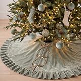 Velvet Christmas Tree Skirt, 48 Inches, Bow Style, Sage Green