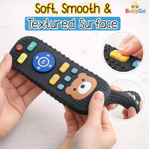 Image of BabyGo Remote Teether for Babies| Helps Biting Skills Development, Colour & Shape Recognition| Baby Remote Teething Toy for 3+ Months (6-12 Months) Safe Teething Toy for Babies & Toddlers (Black)
