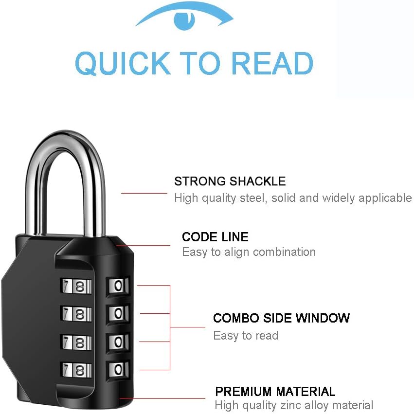 Disecu 4 Digit Combination Lock Outdoor Waterproof Padlock with Steel Cable for Gym Locker, Helmet, Gate, Fence, Luggage (Black, Pack of 2 padlocks) - - 