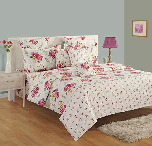 Image of Swayam Mercerized Pure Cotton King Bedsheet with 2 Pillow Covers | 250 TC Soft Breathable Bed Sheet | Floral Printed | Size 108 x 108 inch | Comfortable & Durable for Bedroom - Pink & Beige