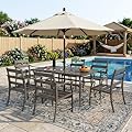 EROMMY 7-Piece Outdoor Patio Dining Set for 6, 6 Metal Slat Chairs & Rectangular Table with Umbrella Hole, Heavy-Duty Patio Furniture for Backyard, Deck and Garden