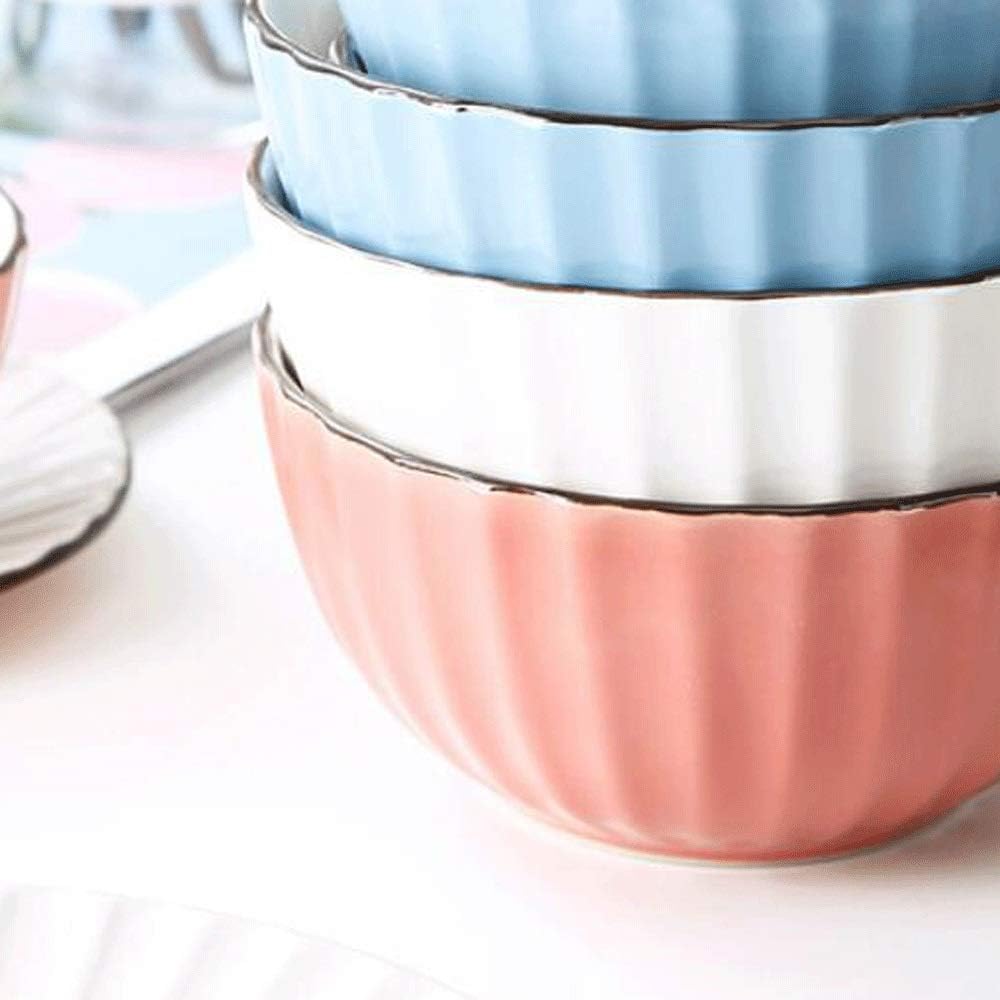 Bowl 4 Pieces of Household Rice Bowl Ceramic Small Bowl Creative Medium Capacity Eating Bowl Soup Bowl Noodle Bowl Salad Bowl Set Lightweight and Durable Grain Bowl 15 * 7cm Dining