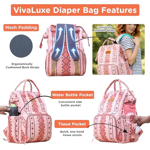Image of Motherly Patented Diaper Bag Backpack for Moms | Waterproof Baby Travel & Maternity Bag | Spacious Nappy Bag with Multiple Compartments, Insulated Bottle Pockets & Warranty (VivaLuxe Series, Pink)