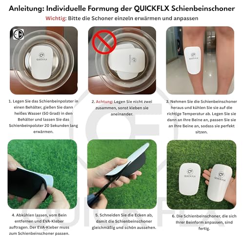 QUICKFLX Profi Schienbeinschoner – Zuschneidbar & Anpassbar – Ultraleichte & Dünne Mini Schienbeinschützer für Herren, Damen & Kinder – Inkl. verstellbarem Tape – Weiß