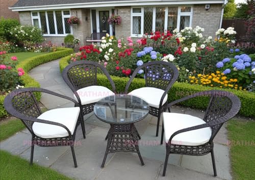Image of India Outdoor Indoor Patio Furniture Sets Rattan Chair Patio Set Conversation Set Poolside Lawn Chairs Swingarea Balcony Outdoor Garden Furniture Chair (Brown with Cream Cushion 4+1)