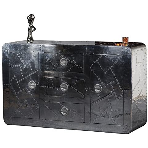 SIT-Möbel Airman 1703-21, Sideboard mit 3 Schubladen & 2 Türen, Mangoholz & Aluminium Cover