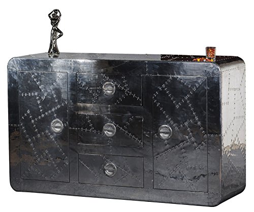 SIT-Möbel Airman 1703-21, Sideboard mit 3 Schubladen & 2 Türen, Mangoholz & Aluminium, silber, 150 x 45 x 90 cm SIT-Möbel Airman 1703-21, Sideboard mit 3 Schubladen & 2 Türen, Mangoholz & Aluminium, silber, 150 x 45 x 90 cm