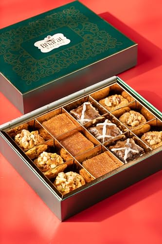 Image of Bharat Baklava Gift Box | Assorted Premium Sweets 250g | Cashew Tart, Simsimia, Almond Tart & Square Baklava | 100% Veg | Festive Mithai for Gifting