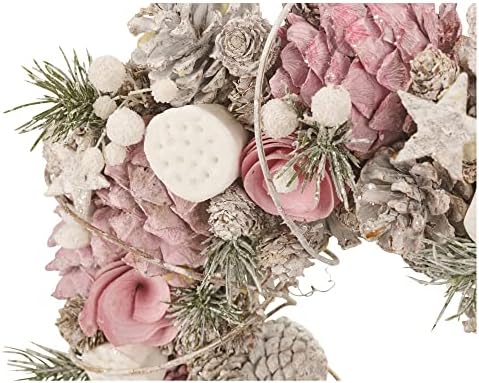 URBNLIVING Christmas Snow Door Hanging Snowy Pink Wreath Decoration (34cm)