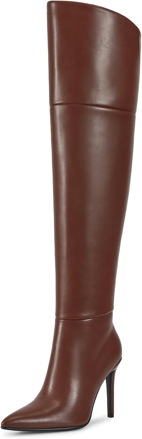 wetkiss Womens Thigh High Boots Stiletto High Heel Over the Knee Fashion Dress Long Boots with Sexy Ponited Toe Zipper up Tall Boots for Date Party Club - Image 4