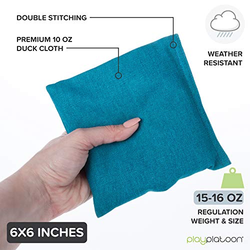 Play Platoon Weather Resistant Cornhole Bags - Set Of 8 Regulation Corn Hole Bean Bags - Teal & Gray - Durable Duck Cloth Corn Hole Bags For Tossing Game, Includes Tote Bag #TOP1
