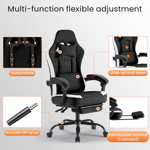 Image of DUMOS Gaming Chair with Linkage Armrests, Video Game Chairs with Pocket Spring Cushion, Ergonomic Computer Silla Gamer Office Desk Chair with Footrest for Adults & Students, Black