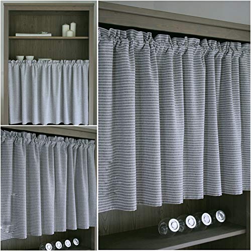 Cortina corta de celosía gris en lino y algodón para decorar ventanas 5