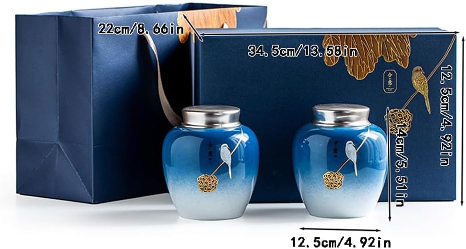SONGCHAO Sugar Jar Chinese Retro Tea Cans, Ceramic Storage, Black and Green Tea Canister(B)