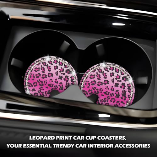 Portavasos para auto con diseño de leopardo y strass, 2 piezas miniatura 6