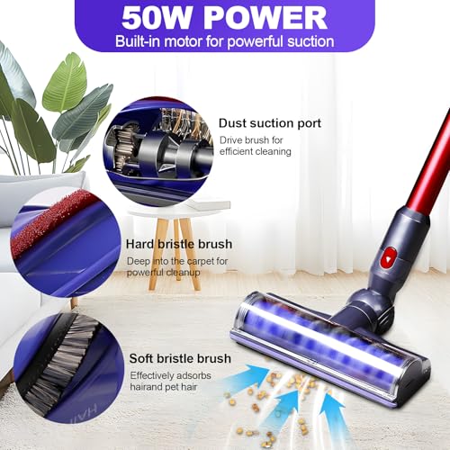 BodendüseBürste kompatibel für Dyson V12 Detect Slim V10 Digital Slim Staubsauger, Ersatzteil Direktantrieb Reiniger Kopf Turbine Bodendüse für Dyson V12 V10 Slim Zubehör für Teppiche (Purpurrot)