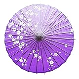 ILuvic和傘 紙傘 踊り傘 日傘 舞踊 桜吹雪 和風 飾り用 防水 和服 長傘 コスプレ 花火 (紫+花柄, 1)