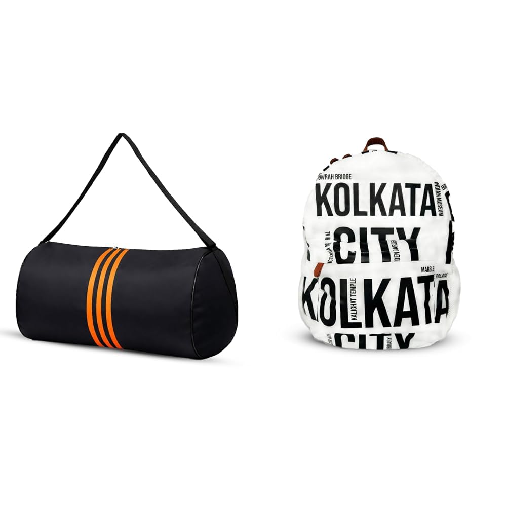 Gym Bag for Men & Women | Sports Duffle Bag with Shoulder Strap | Lightweight Waterproof + Air Backpack White Kolkata City Print 20L Lightweight Waterproof Anti-Theft Nylon Laptop-image-15