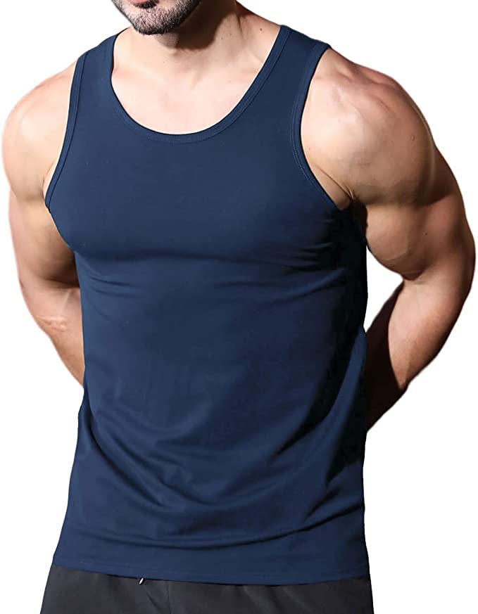 Herren Tanktop Gym Stringer Shirt Baumwolle Muskel Fitness Tanks Fitness Ärmelloser T-Shirt Navy blau M