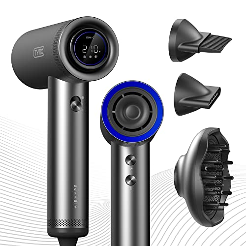 TYMO Blow Dryer with Comb - 1500W Professional High Speed Blow Dryer with Diffuser, 110,000RPM Fast Dry, 200 Million Ionic Diffuser Hairdryer, 4 Temps & 3 Speeds, 8 Ft Cord for Salon, Graphite